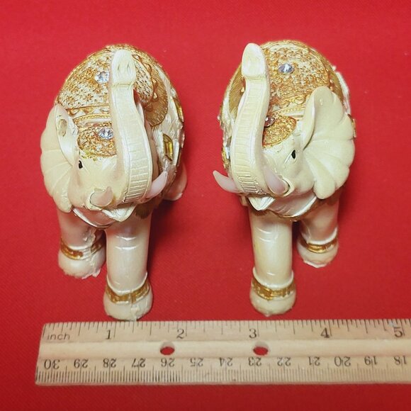 Decorated Elephant Trunk Up Statue Figurine Home Decor Set of 2 - Picture 10 of 13
